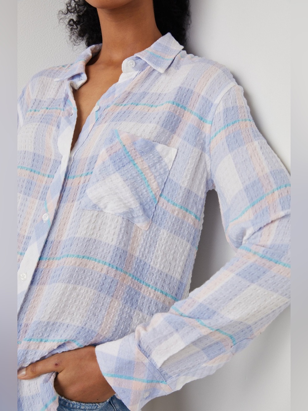 Rails Brady Shirt in White Periwinkle Peach color size medium